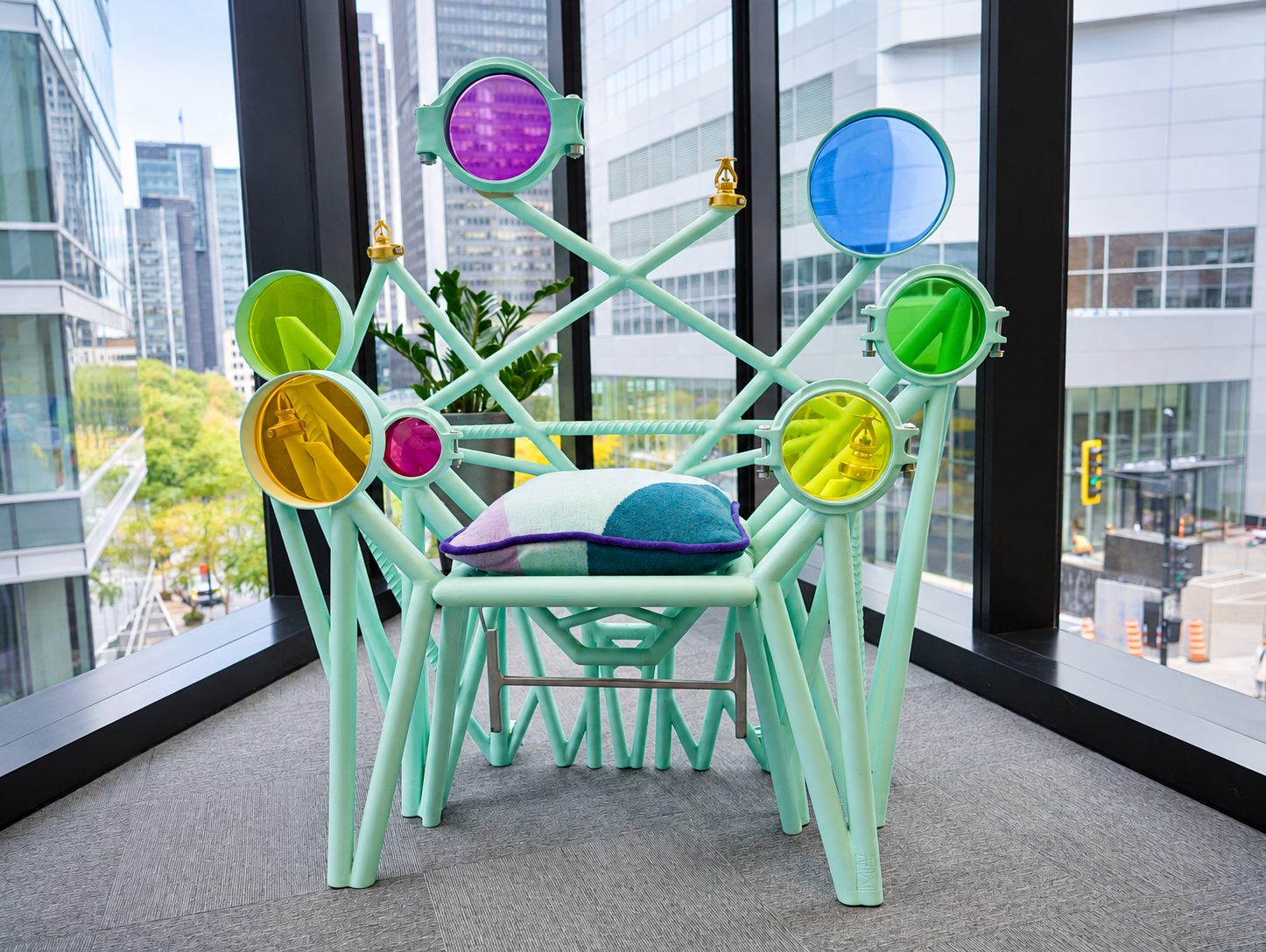 Colourful Geometric Chair in Urban Lobby